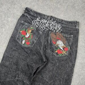 Ninth Hall Ambush Jeans Mens 34x28 Black Denim Snake Streetwear Y2K Embroidered